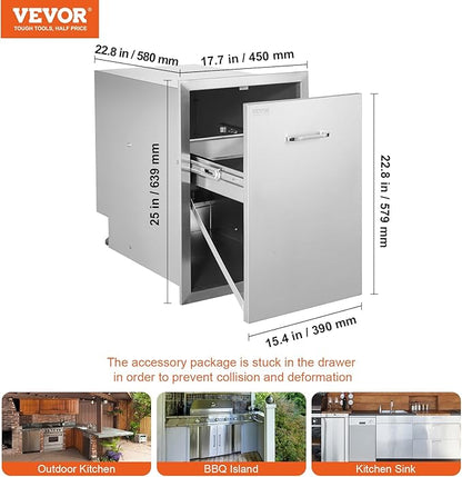 Vevor Pull Out Trash Drawer 17.7x22.8 Inch Raised Style Trash Bin with Pull-Out Tray Stainless Steel Trash Drawer with Handle for Outdoor Kitchen BBQ Island : Patio, Lawn & Garden