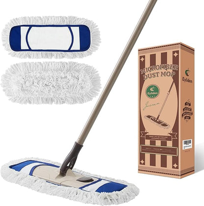 Eyliden Dust Mop with Reusable Washable Pads - One-Touch Pad Release, Height Adjustable Handle, Total 2 Mop Cloths, Wet Dry Mops for Floor Cleaning, Hardwood, Laminate, Tile Floor Push Dust Broom