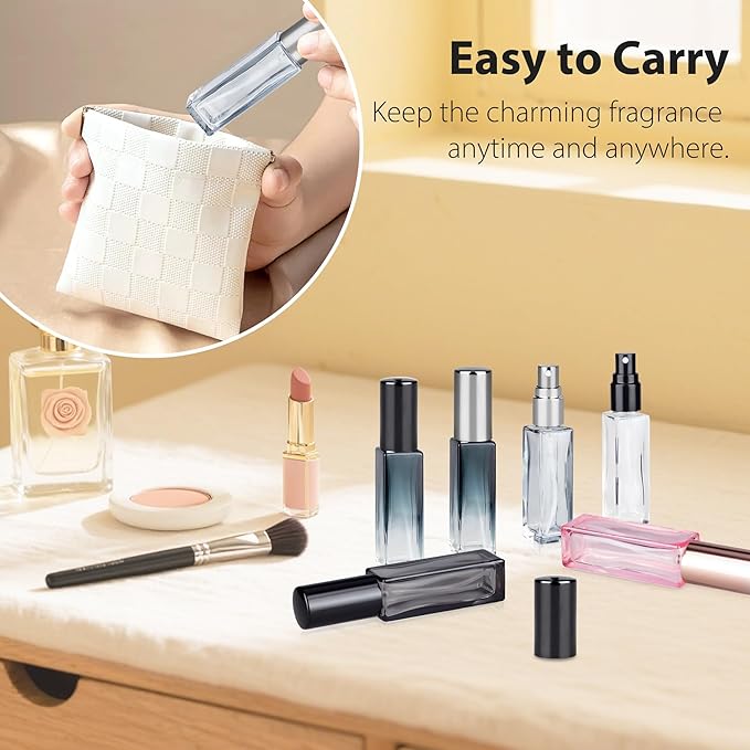 Perfume Refill Bottle, Mini Leak-proof Portable Perfume Travel Refillable Dispenser, 5pcs 10ml Empty Atomizer Sprayer, Pocket Glass Bottle with Funnel and Pipette for Cologne (Light Gray)