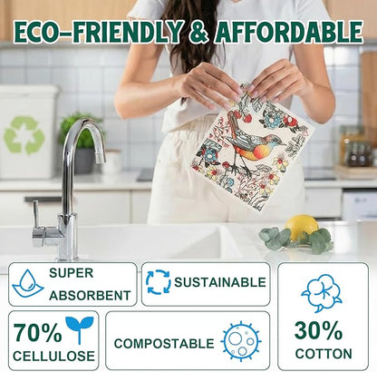6 Pack Swedish Dishcloths for Kitchen, Swedish Dish Cloths, Reusable Paper Towels, Washable Kitchen Cloth, 100% Biodegradable, Super Absorbent, Quick Drying