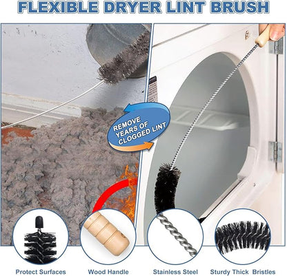 PetOde 2 Pieces Dryer Vent Cleaner Kit - Upgraded Vacuum Hose Attachment Compatible with Most Vacuum Cleaner, Flexible Dryer Lint Brush, Quickly Lint Remove, Deep Blue