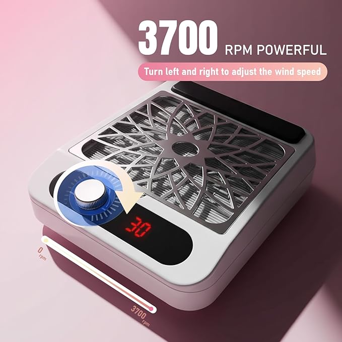 Nail Dust Collector Vacuum for Nail Techs – Powerful Suction, Quiet 3-Speed Fan, Reusable HEPA Filter, One-Knob Control, Compact Portable for Gel/Acrylic Nails, Salon & Home