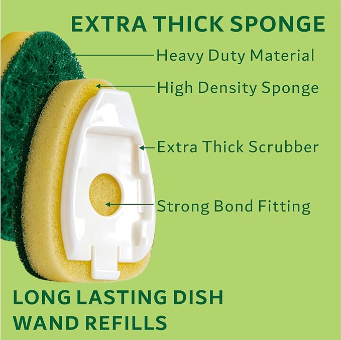 12-Pack Heavy Duty Dish Wand Sponge Refills for Scotch Brite Dishwand Refills, Fits All for ScotchBrite Replacement Sponge Heads for Dish Wands Scrubber Refill (12, Heavy Duty)