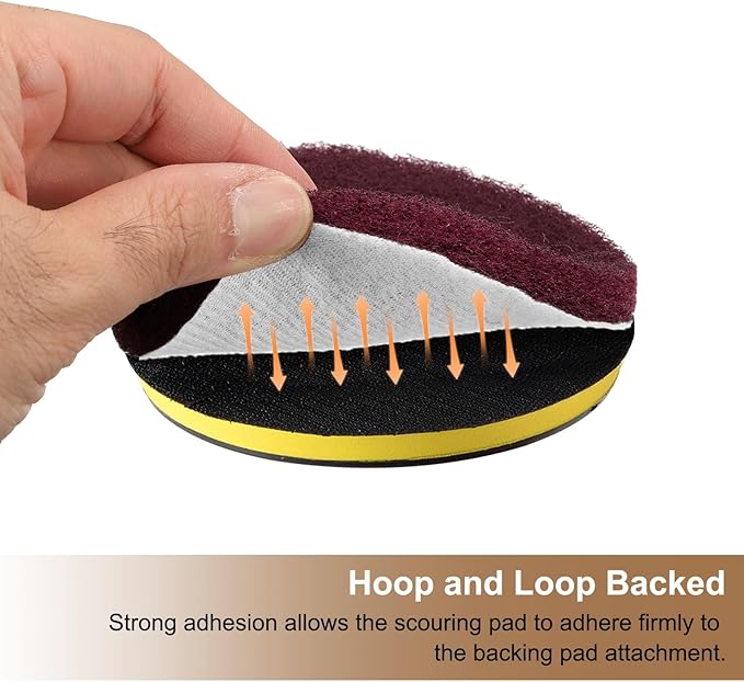 HARFINGTON 6pcs Scrubber Scouring Pads 180 Grits 3 Inch Drill Power Brush Hoop and Loop Surface Conditioning Disc Drill Scuffing Disc Scrub Pads for Home Kitchen Cleaning, Green