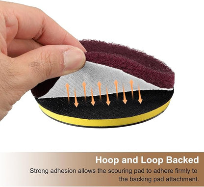 HARFINGTON 6pcs Scrubber Scouring Pads 180 Grits 3 Inch Drill Power Brush Hoop and Loop Surface Conditioning Disc Drill Scuffing Disc Scrub Pads for Home Kitchen Cleaning, Green