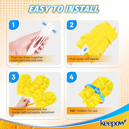 KEEPOW Reusable Duster Refill Compatible with Swiffer Hand Duster, Heavy Duty Duster Refills, 360 Degree Dusters Refills for Cleaning, Fleece Refill Ceiling Fan, 4 Pack (Handle is Not Included)