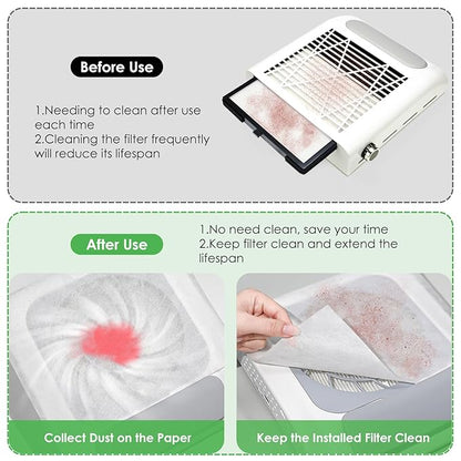 220 Sheets Nail Dust Collector Filter Paper: Disposable Dust Vacuum Filter for Most Nail Dust Fan Extractor Machine, Dust Cleaner Replacement Filter Paper Nail Tech Supplies Accessories for Home Salon
