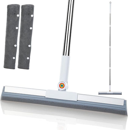 Squeegee Broom for Floor, 62" Long Handle Rubber Broom for Pet Hair Removal, Magic Broom Squeegee for Garage Floor, Concrete, Tile, Carpet & Windows with 2 Microfiber Pads