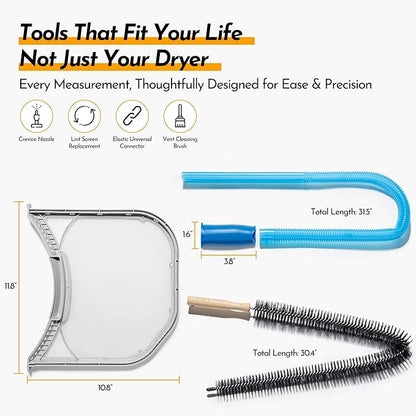 Dryer Lint Filter Replacement Kit for LG ADQ56656401 - Includes Cleaner Brush & Flexible Hose - Stainless Steel Lint Screen for Dryer DLEX3875V DLEX3875W DLG3051W DLG3171W