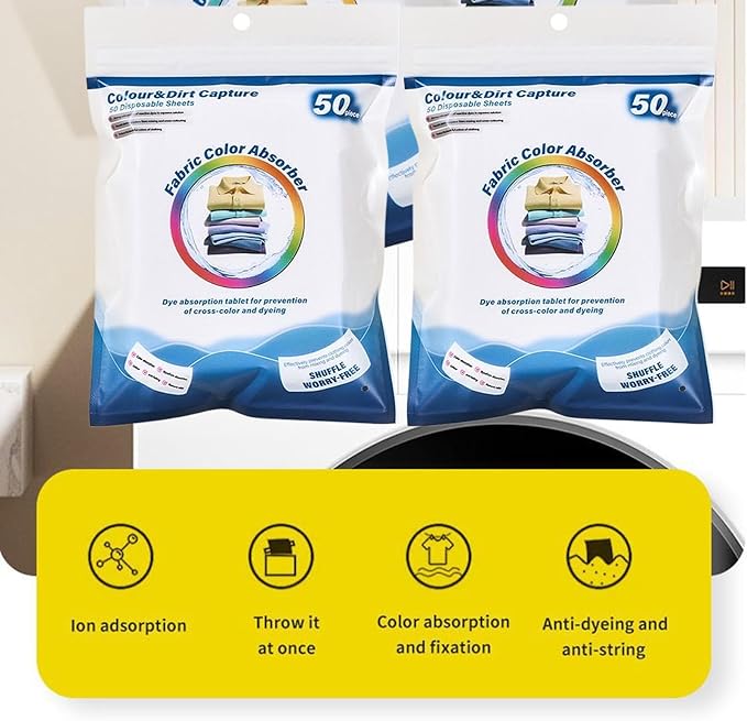Laundry Color Catcher Sheets - Anti-Dye Transfer Washing Machine Paper, 50 Pack Fabric Protection | Prevent Bleeding Non Stain Absorbing Cleaning for Mixed Clothes Home Care Solution