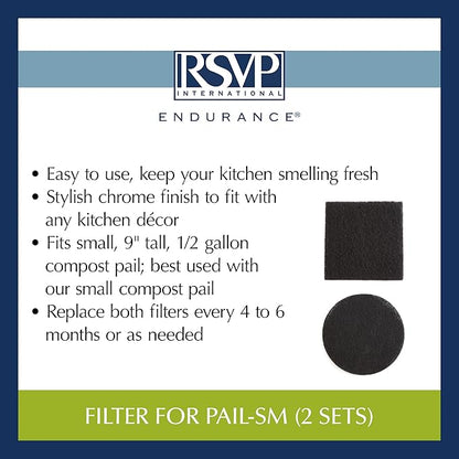 RSVP International Charcoal Compost Bin Filter 2-Piece Set Helps Keep Kitchen Smelling Fresh, Replacement - 1 Gallon Bin/Pail