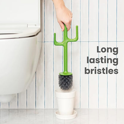 Vigar Cactus Toilet Brush and Holder Set - Toilet Bowl Brush with Cactus Handle, Decorative Bathroom Cleaning Brush with Planter Base Saucer, Cute Toilet Brush for Bathroom Accessories Decor