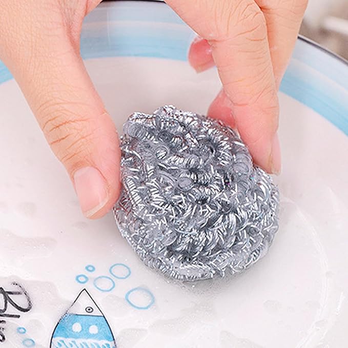 Generic Steel Wire Cleaning Ball - 4PCS Stainless Steel Sponges Scrubbers | Metal Scrubber Scouring Pads Ball | Dishes Washing Scrubber | Steel Scrubber Ball Steel Wire Ball Brush for Kitchen Sink