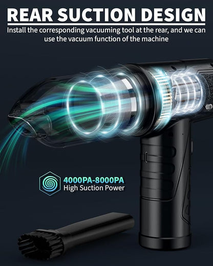 Powerful Compressed Air Duster for Deep Cleaning-Replace Compressed Air Can-No Canned Air Duster-Keyboard Cleaner-PC Cleaning-Rechargeable-3-Speeds-95000RPM Cordless Air Blower-Car Duster 8000mAh