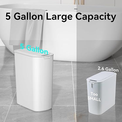 5 Gallon Motion Sensor Bathroom Trash Can Automatic Garbage Cans with Lid Touchless Smart Slim Plastic Trash Bin for Kitchen, Bedroom, Toilet, Office, Living Room