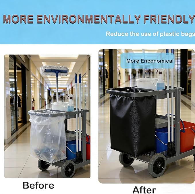 High Capacity Replacement Janitorial Cart Bag, Waterproof, Thickened Housekeeping Cart Cleaning Bag, 16 x 11 x 27 Inches