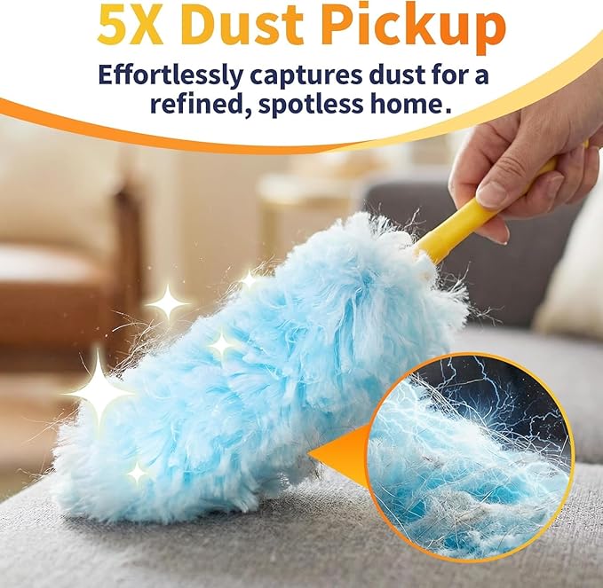 30 Count Duster Refills for Swiffer Duster with Extension Pole, Multisurface 360 Dusters with 3ft and 1 Short Handle, Disposable Dusters for Cleaning Furniture Blinds Fans Wall (Storage Bag Included)