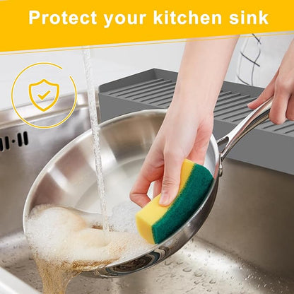 Silicone Sink Edge Protectors - Multifunction Accessories, Splash Guard & Draining Mat for Kitchen, Bathroom Sink, Steel, Granite, Quartz Countertops (Gray, 4 * 24in)