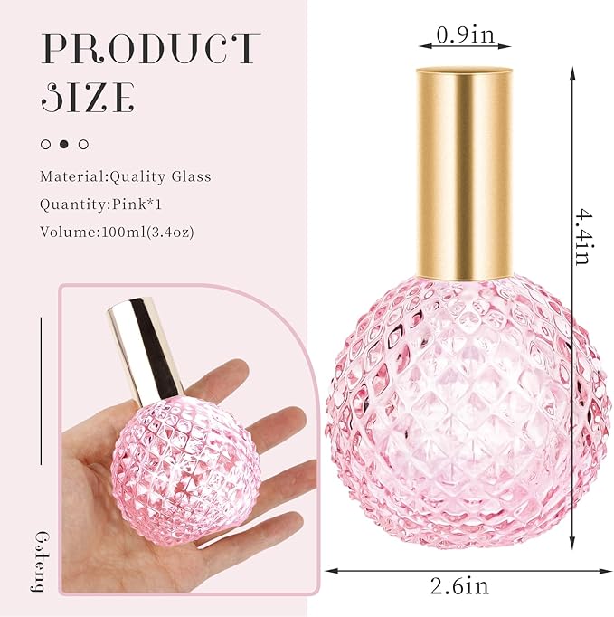 Pink Vintage Perfume Bottles Empty, 3.4oz 100ml Refillable Glass Perfume Atomizer, Reusable Travel Cologne Dispenser for Liquid Cosmetic Home Decor