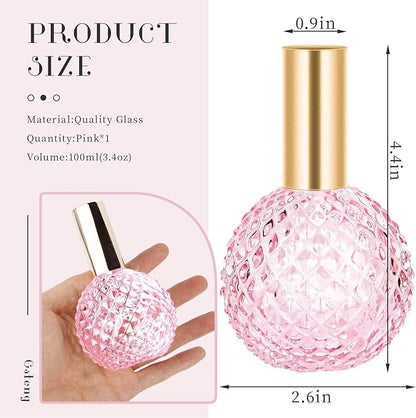 Pink Vintage Perfume Bottles Empty, 3.4oz 100ml Refillable Glass Perfume Atomizer, Reusable Travel Cologne Dispenser for Liquid Cosmetic Home Decor