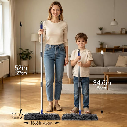 Two Sided Dust Mop Floor Cleaning System, MASTERTOP 360 Microfiber Mop with Stainless Steel Handle,Wet Dry Mop,Flat Flip Mops for Hardwood, Laminate, Vinyl, Tiles,4 Washable Mops Pads