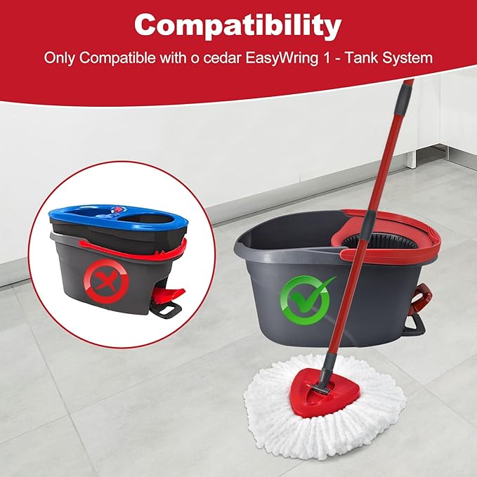 Spin Mop Handle,Mop Replace Heads,Brush and Base Compatible with O Cedar EasyWring 1 Tank,2 Microfiber Mop Refills and Brush,4-Section 30-58" Mop Handle,Mop Base Combo Set for Wet/Dry Floor Cleaning
