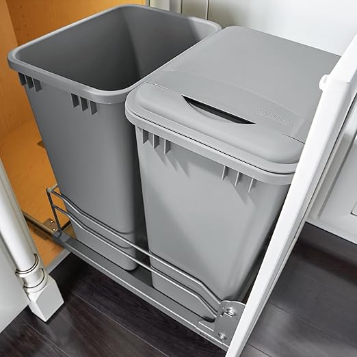 Rev-A-Shelf Double Pullout Trash Cans for Full Height Kitchen Cabinets 50 Quart 12.5 Gallon with Soft-Close Slides, 14.5" Min Opening, 53WC-2150SCDM-217