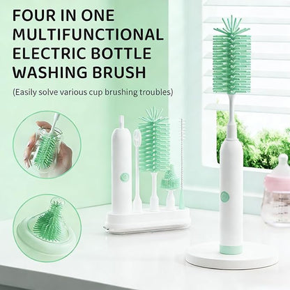 Rechargeable Electric Bottle Brush with Stand - 360° Spin Silicone Cleaner for Baby Bottles, Breast Pumps & Small Household Containers (Light Green)