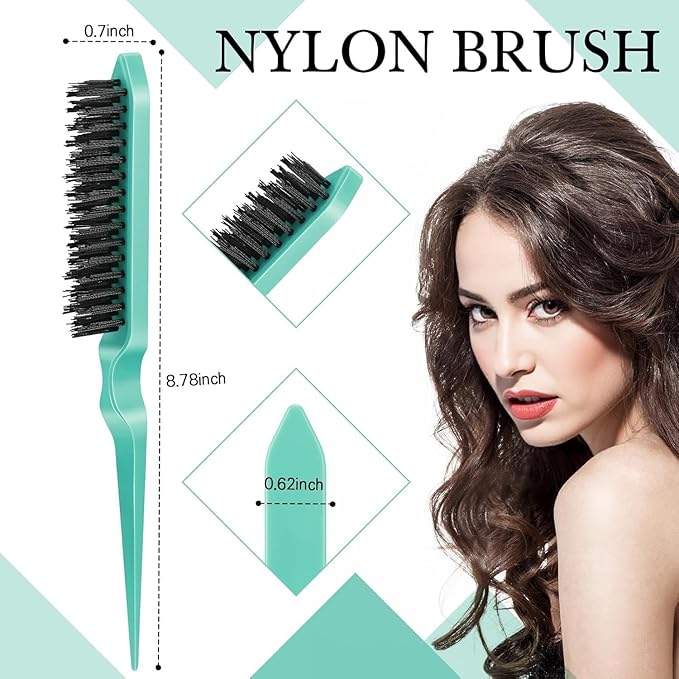 Hair Brush Set with Continuous Spray Bottle，Slick Back Hair Brush Back Brushing, Combing, Slicking Hair (green)