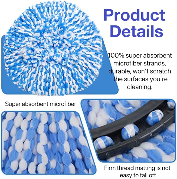 6 Pack Spin Mop Heads Replacements Compatible for O ceda RinseClean 2 Tank System, Microfiber Mop Refills Head for 4.33in Core,Easy to Replace and Deep Cleaning
