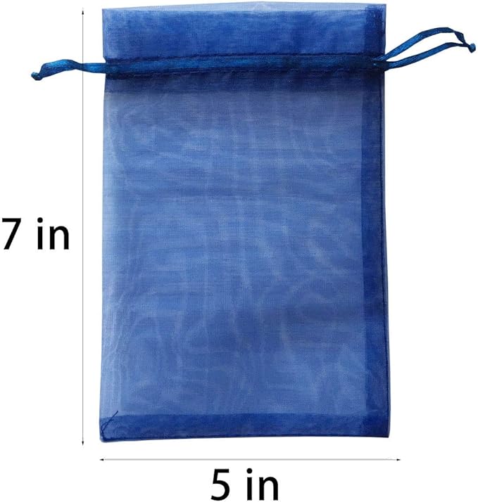 100 Pieces 5x7 inches Gift Wrap Bag Navy Blue,Organza Sheer Fabric,Drawstring Classy Present Bag for Baby Shower Favor,Candy,Christmas Favour,Sample Packing Decorative,Handmade Soap,Merchandise,Makeup