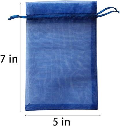 100 Pieces 5x7 inches Gift Wrap Bag Navy Blue,Organza Sheer Fabric,Drawstring Classy Present Bag for Baby Shower Favor,Candy,Christmas Favour,Sample Packing Decorative,Handmade Soap,Merchandise,Makeup