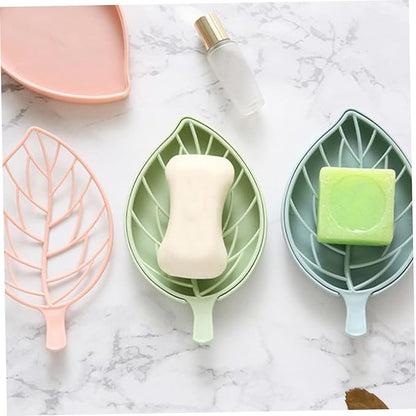 Soap Dishes, 3PCS Self Draining Soap Dish 6.9x3.9x0.8'' Hollow Leaf Shape Draining Soap Dish with Draining Tray Dry & Clean Soap Dish for Bathroom, Kitchen or Laundry Room
