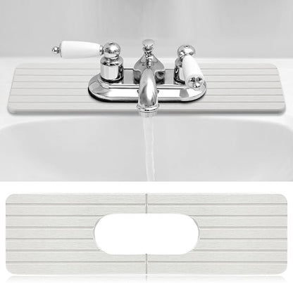 Teenyyou an Oval Hole White Faucet Mat for Kitchen Sink Bathroom 17.32" x 4.6" Kitchen Faucet Absorbent Mat Diatomite Splash Guard Quick Drying Stone Drip Catcher Hole 6.22" x 2.28"
