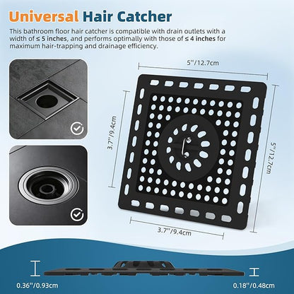 Hibbent 2 Pack Shower Drain Hair Catcher, Shower Drain Cover for Bathroom Floor 4" Drain, Anti-Clogging Bathtub Drain Strainer, Stainless Steel Kitchen Sink Drain Strainer with Handle, Matte Black