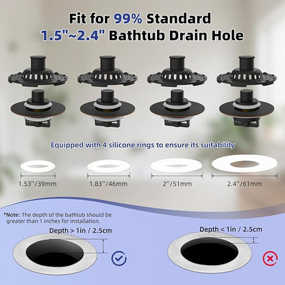 Universal Bathtub Drain Stopper Shower Drain Hair Catcher, Tub Stopper with Visible Top Strainer, Upgraded 3 in 1 Pop-up Drain Plug Fit for 1.5 to 2.4" Hole, Stainless Filter Basket, Oil-Rubbed Bronze