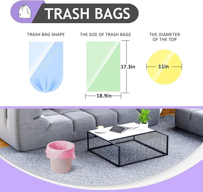 Small Trash Bags 2.6 Gallon 170 Count Strong Trash Bags Colorful Small Garbage Bags, Trash Can Liners for Bathroom Home Office Kitchen Bedroom, fit 5-10 Liter, 1,1.2,1.6,2,2.6,3 Gal,Multicolor