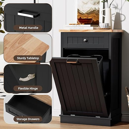 AHB 13 Gallons Tilt Out Trash Cabinet, Hidden Trash Can Cabinet Kitchen Wooden Tilt Out Pet Proof Hidden Trash Bin for Kitchen Living Room, Black