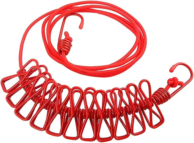 ALINNA Retractable Portable Clothesline, Travel Clothesline with 12 Clothespins for Indoor Laundry Drying, Outdoor Camping Accessories (Red)