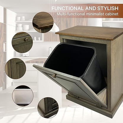 Peaceful Classics Tilt Out Trash Bin - Wooden Pull Out Cabinet, Decorative Trash Bin for Kitchen, Bedroom, & Home Patio - Pewter