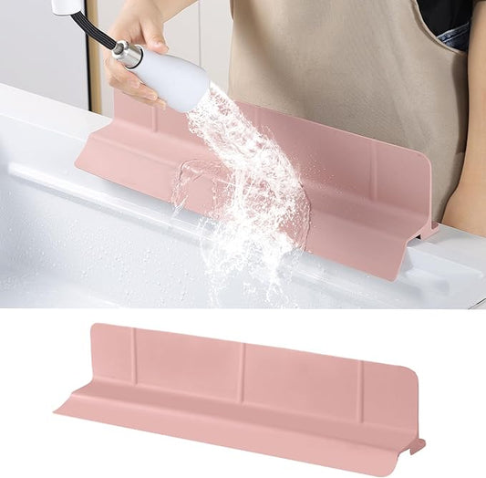 18" Upgraded Silicone Sink Splash Guard Released in 2026,Self-Draining Water Splash Guard for Kitchen Sink,Bathroom and Kitchen Island,with 3.5" High Splash Guard & 6 Strong Suction Cup (Pink)