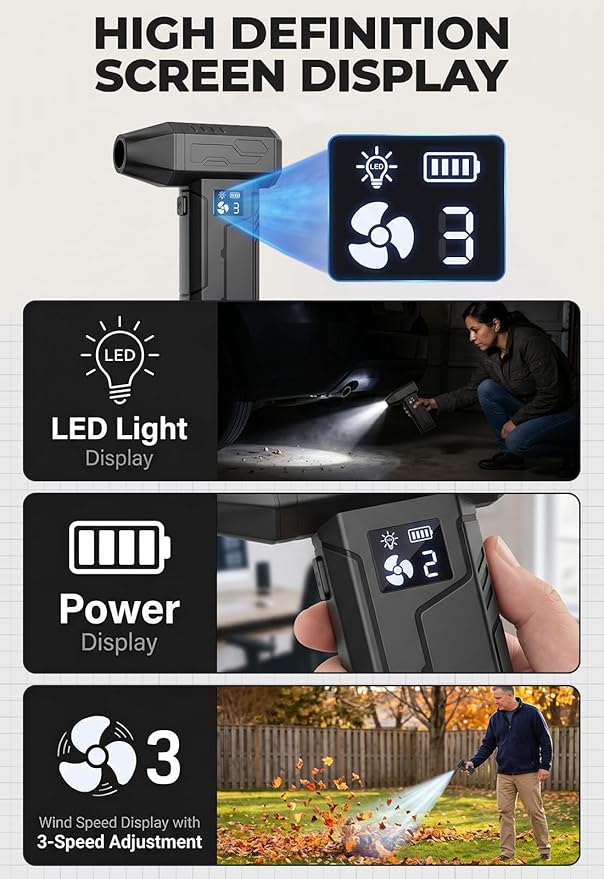 Compressed Air Duster 150000RPM, Super Power Electric Air Duster Cordless with LED Light, Replaces Canned Air, Portable Dust Blower for Computer, Keyboard, Home, Outdoor & Car