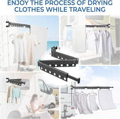 RV Clothes Drying Rack, Extendable Up to 50Inches, Clothes Drying RackSuitable for RV, Camping Car and Various Environments, Rust Resistant, Portable, Easy to Install, Foldable, Rotatable (50Inches)