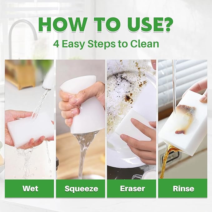 Magic Melamine Sponge Eraser, GRS Certified 12 Pack Disposable Magic Cleaning Erasers in Bulk, No Scratch & Super Absorbent, Multi-Functional Melamine Foam Sponges for Bathroom Window Shoes Kitchen