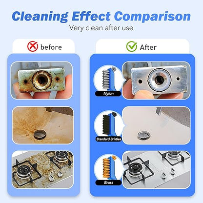 Wire Brush Set, 6 Pcs Stainless Steel/Brass/Nylon Wire Brushes for Cleaning with Curved Handle Grip for Rust Removal, Dirt, Paint Scrubbing(Blue)