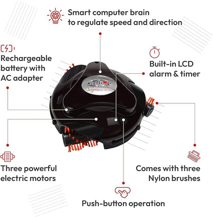 Grillbot Automatic Grill Cleaning Robot with Nylon Brushes, Electric BBQ Cleaner Brush with Motorized Power, Cordless Rechargeable Grill Scrubber for Outdoor Grills (Black and Case)