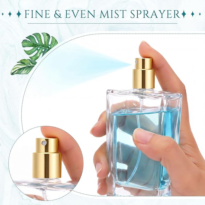 Teenyyou 6 Pack 100ml/3.4oz Refillable Glass Perfume Spray Bottles, Vintage Atomizer with Refill Tool, Empty Antique Perfume Bottles for Travel, Home Decor(Luxury Gold)