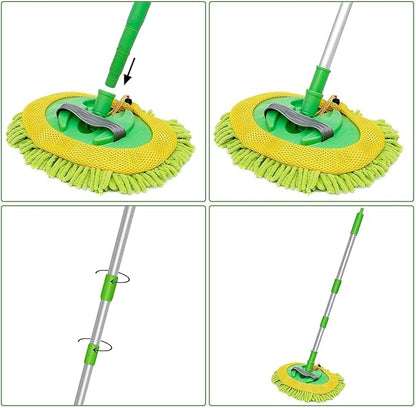 Weiliya 47.5"" Car Wash Brush Mop Cleaning Tool with Long Handle Kit for Washing Detailing Cars Truck, SUV, RV, Trailer, Boat 2 in 1 Chenille Microfiber Sponge Duster Not Hurt Paint Scratch Free