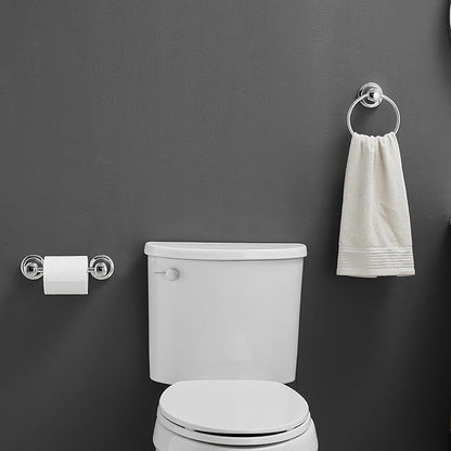 RUMOSE Toilet Paper Holder and Hand Towel Ring Polished Chrome Wall Mount Bathroom Hardware Accessories 2 PCS Set Flexible Pivoting Toilet Tissue Roll Holder and Towel Hanger, Stainless Steel