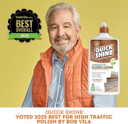 Quick Shine Hardwood Floor Luster-Polish 27oz-6pk | Plant-Derived w/Carnauba | Safer Choice, No PFAS, pH Neutral | Ready to Use Formula w/Anti-Slip Technology | Simply Squirt & Spread | Made in USA